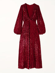 Sequined V Neck Long Sleeve Dress for Wedding Party
