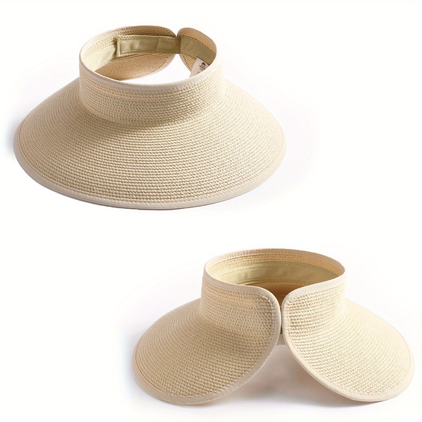 Wide Brim Straw Sun Hat UV Protection Foldable Packable Visor Hat