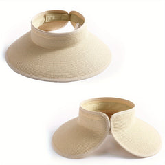 Wide Brim Straw Sun Hat UV Protection Foldable Packable Visor Hat