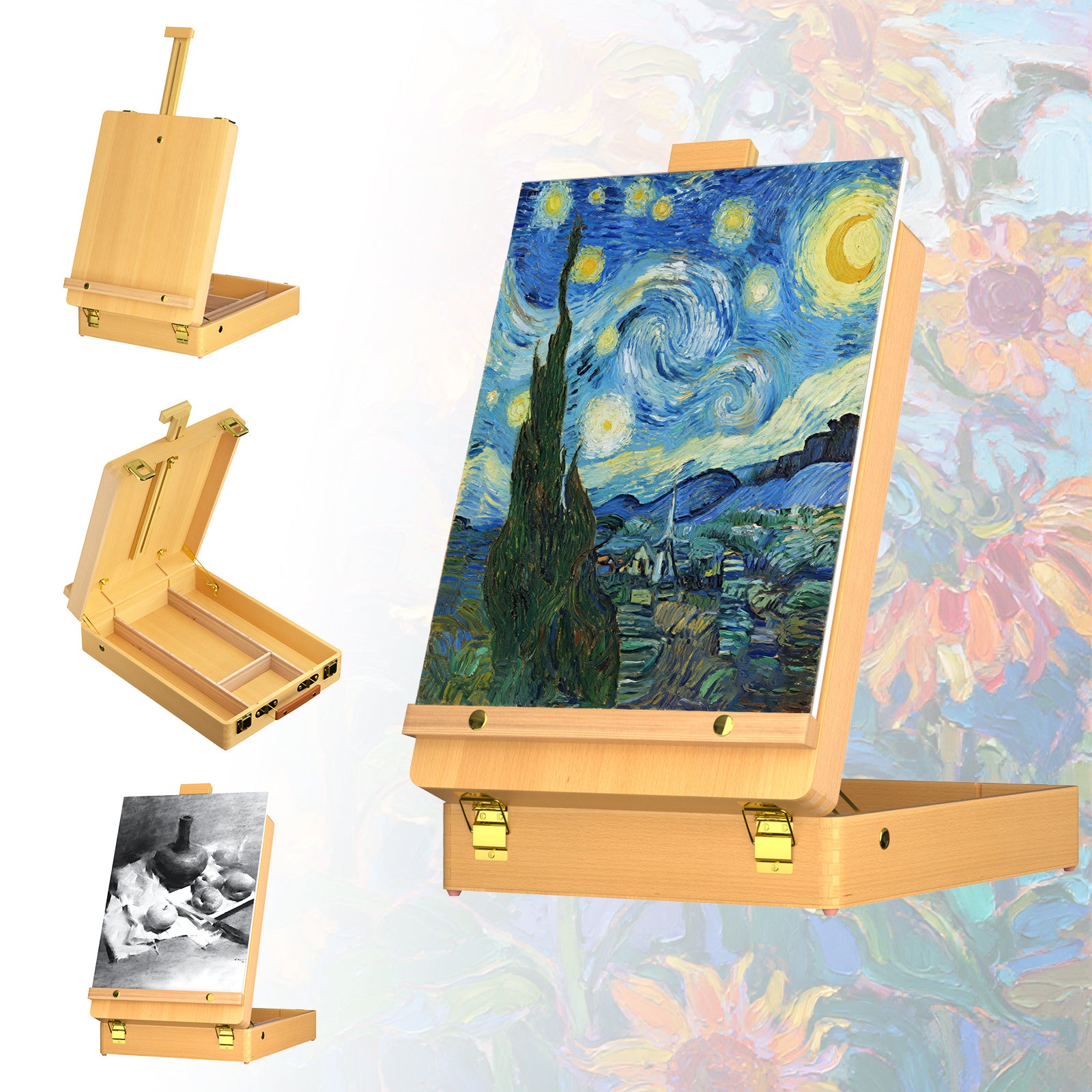 Adjustable Wooden Table Box Easel with Drawer Desktop Easel