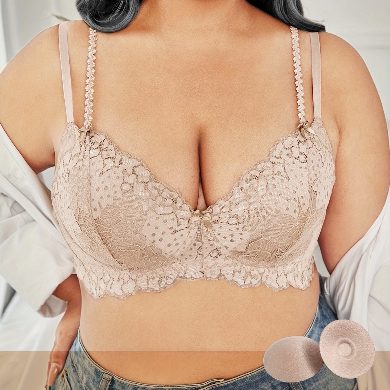  Floral Jacquard Bralette Semi Sheer Stretch Bra