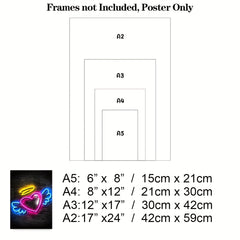 Children Unicorn and Angel Neon Posters - Modern Art Home Decor - A5 A4 A3