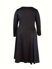  Colorblock Plaid Print Round Neck Midi Dress
