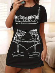  Women's Funny Lingerie Print Tee Dress
