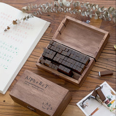 70pcs Vintage Wooden Rubber Number Alphabet Stamp Set with Box