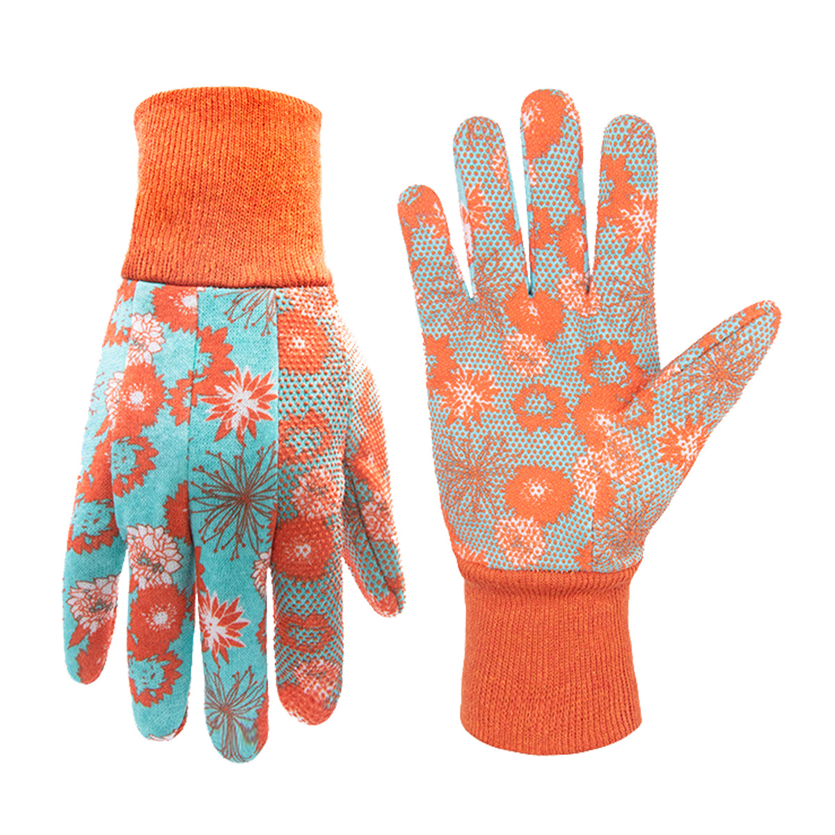 Women Gardening Gloves Soft Cotton Work Gloves Floral Printing PVC Grip Dots