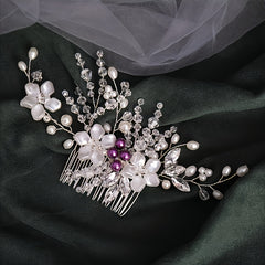 Silver Rhinestone Bridal Hair Comb with Opal Hair Accessories