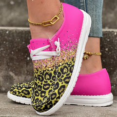 Leopard Print Canvas Lace Up Low Top Sneakers