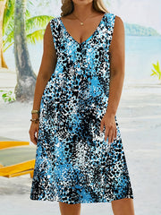  Women's Random Print V Neck Tank Dress