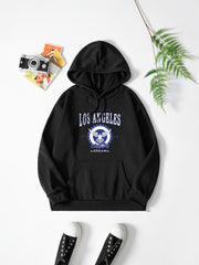 Solid Letter Print Hooded Sweatshirt Women's Clothing