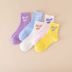 5 Pairs Letter Print Socks Women's Stockings