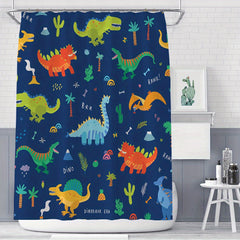 Waterproof Dino Bath Curtain with Hooks 70x70 Perfect for Kids' Bathroom