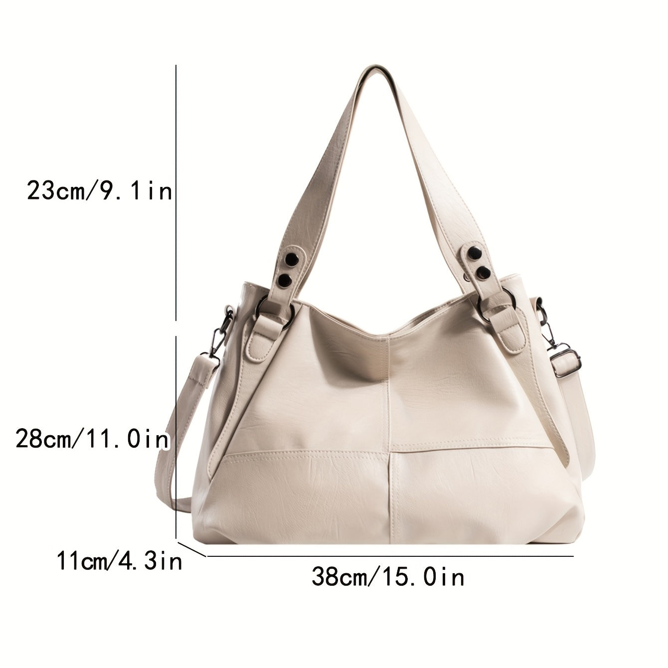 Classic PU Leather Tote Bag Large Capacity Zipper Handbag