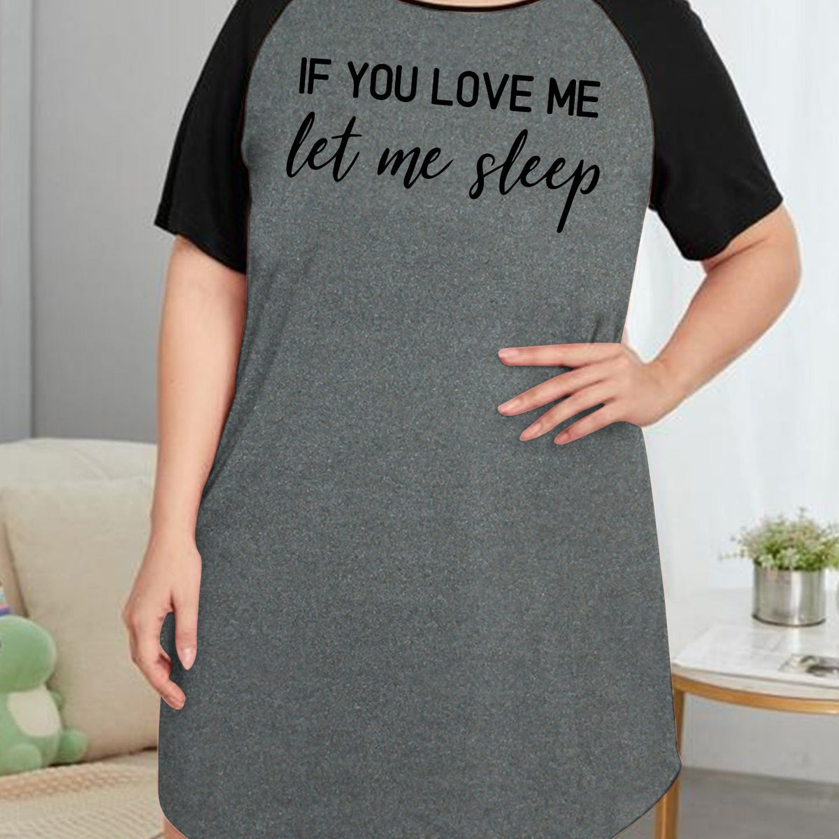  Nightdress Women's Plus Letter Graphic Raglan Short Sleeve