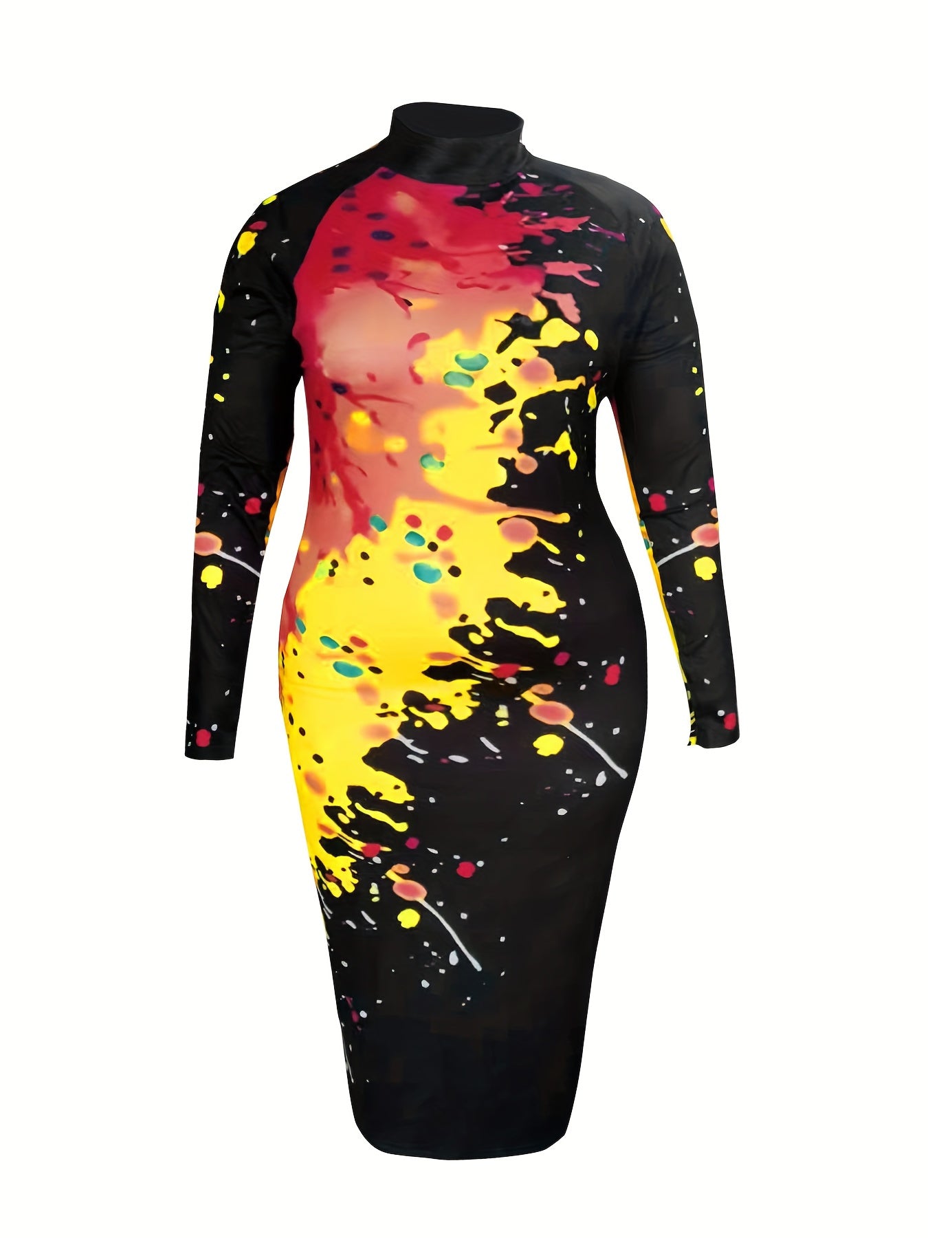 Splash Painting Print Long Sleeve Dress
