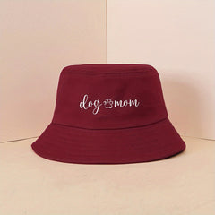 Dog Mom Print Bucket Hat Solid Cotton Basin Hat Unisex Lightweight Sunscreen