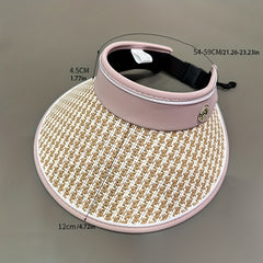 Houndstooth Visor Hat Wide Brim UV Protection Straw Sun Hat