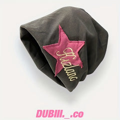 Vintage Star Patch Y2K Beanie Letter Embroidery Solid Skull Cap