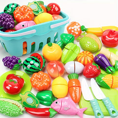 Pretend Play Kitchen Set with 29 Sliced Fruits & Vegetables