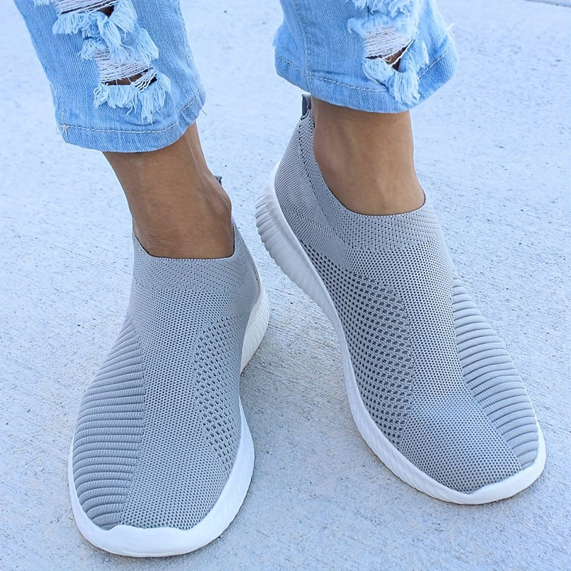 Women's Slip On Walking Shoes Flying Woven Casual Flat Shoes