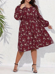  Boho Ditsy Floral Tie Front Lantern Sleeve Dress