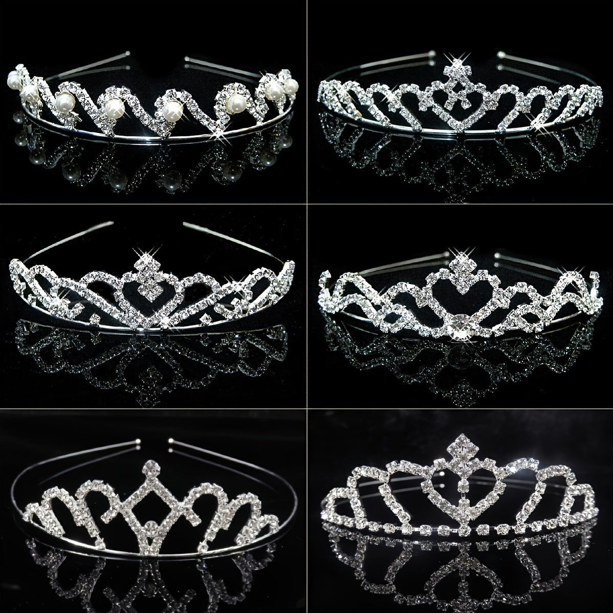Silver Tiara Headband Girls Princess Tiaras Rhinestone Crown
