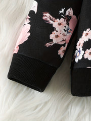 2pc Baby Girls Flower Print Hoodie Pants Set