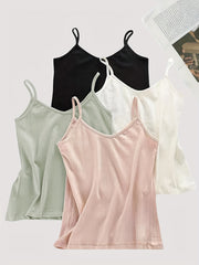 4pcs Solid V Neck Sleeveless Cami Tops Women's Lingerie