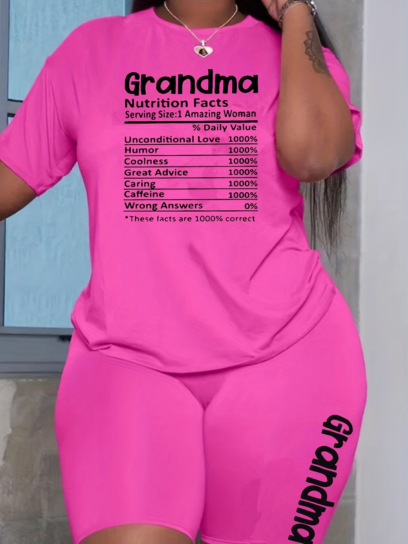 Women's Plus Size Letter Print Tee & Shorts Set