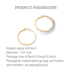 Stainless Steel Large Hoop Earrings Full Rhinestones 18K Plated
