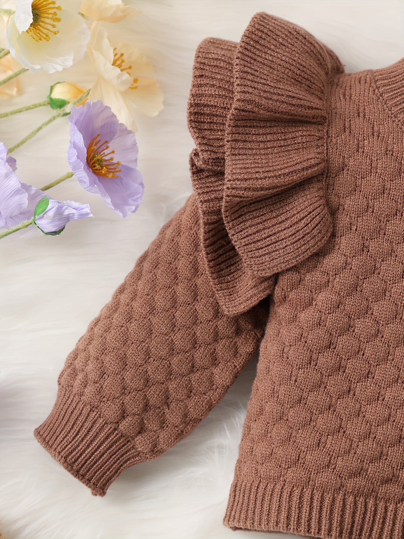2pcs Baby Girl and Floral Shorts Set Autumn Winter Knit Sweater Top