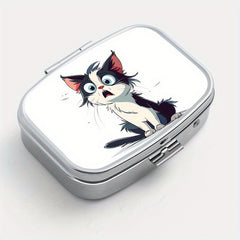 Surprised Cat Print Two Compartment Pill Box Mini Portable Travel Outdoor Sports