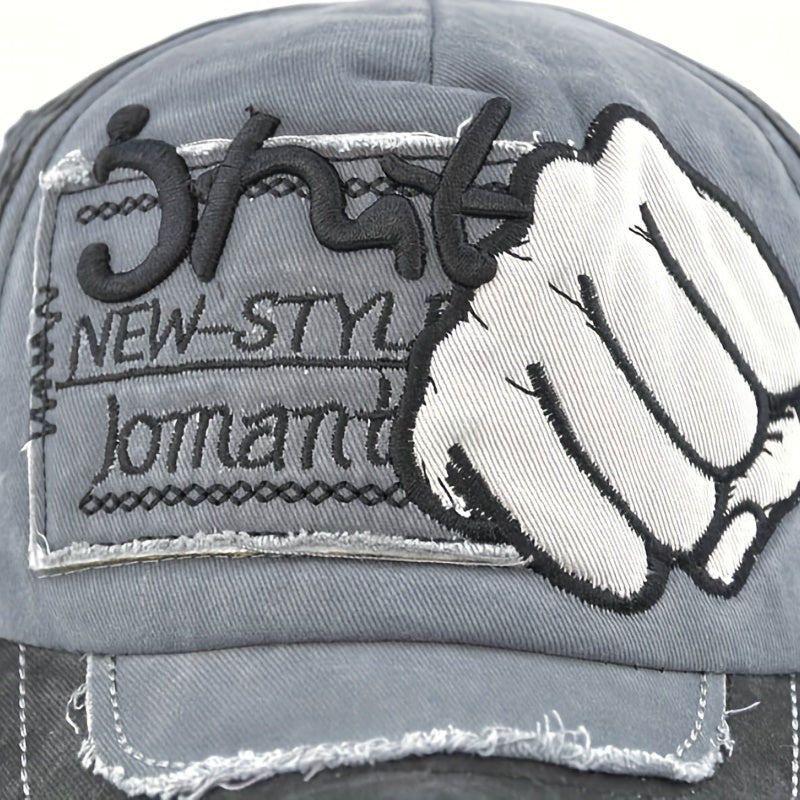 Fist Embroidered Unisex Baseball Cap Vintage Washed Distressed Dad Hat