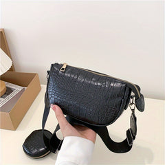 Crocodile Embossed Shoulder Bag with Coin Bag - Stylish Crossbody Bag