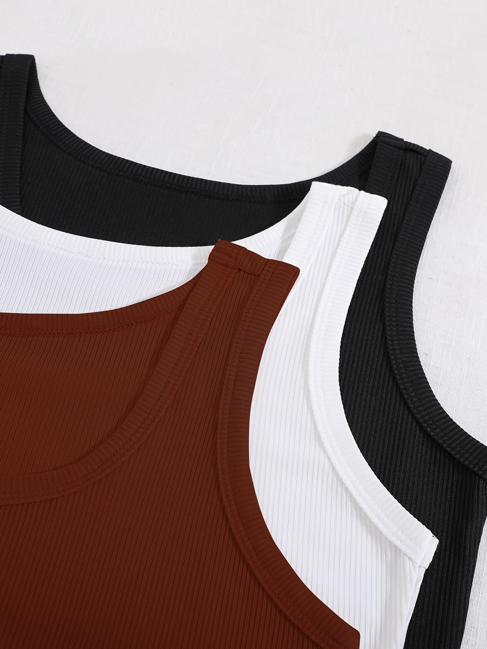 Solid Tank Top 3 Pack Sleeveless Scoop Neck Basic Summer Women's Clothing