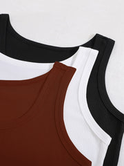 Solid Tank Top 3 Pack Sleeveless Scoop Neck Basic Summer Women's Clothing