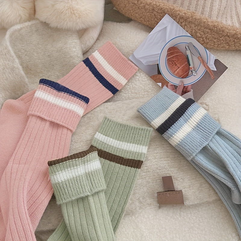 5 Pairs Striped Print Socks Mid Tube Women's Stockings
