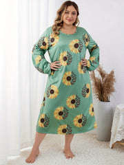  Sunflower & Butterfly Print Long Sleeve T-shirt Dress