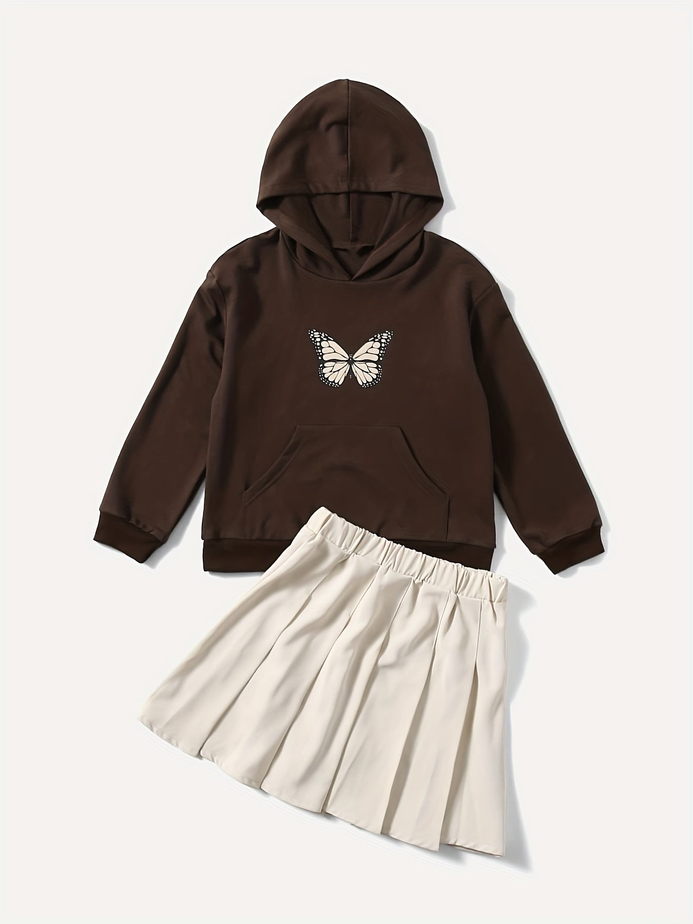 Mother Daughter Butterfly Graphic Hoodie & Skirt Set