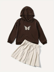 Mother Daughter Butterfly Graphic Hoodie & Skirt Set