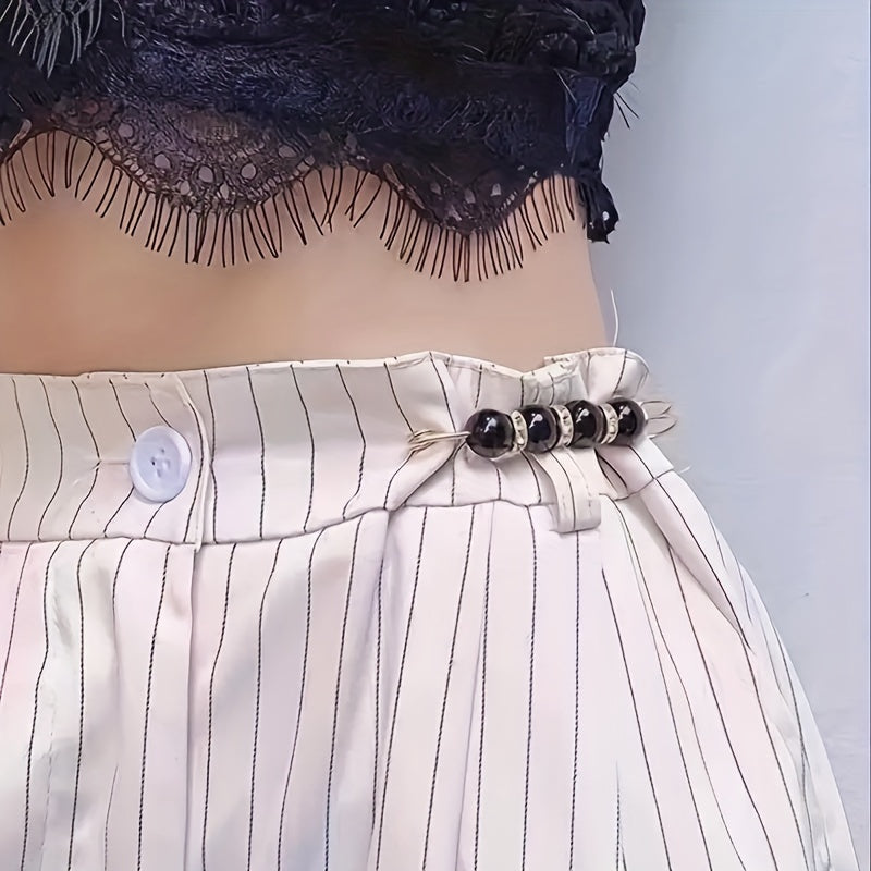 2Pcs Faux Pearl Waist Buckle Set Adjustable Jeans Pin Brooch Pants Buckle