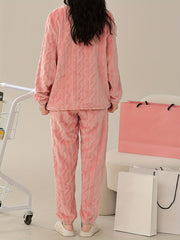 Cozy Fuzzy Pajama Set Long Sleeve Crew Neck Top & Elastic Waistband Pants
