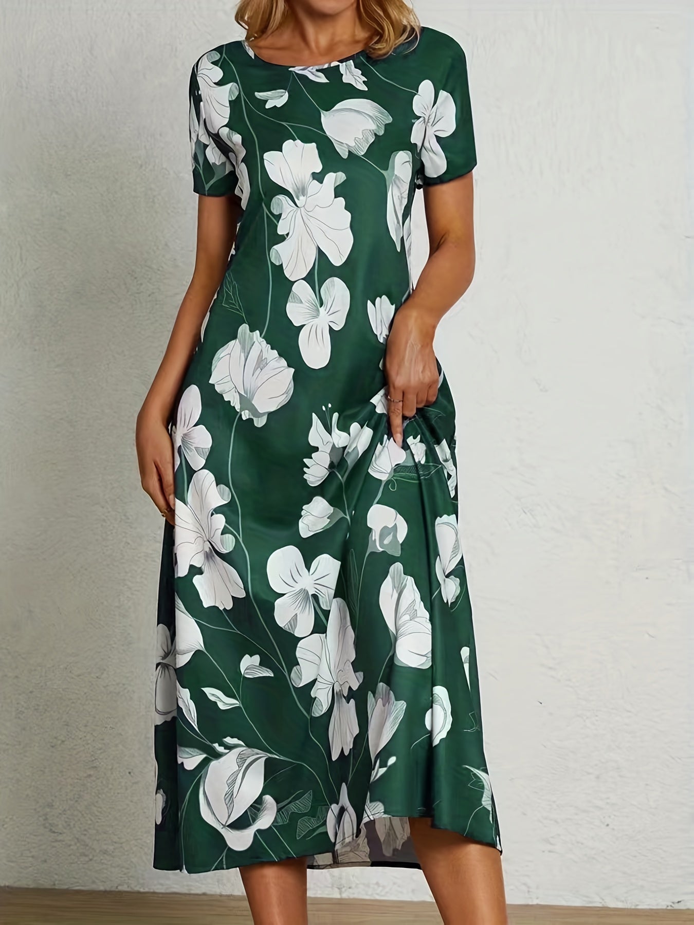 Floral Print Short Sleeve Midi Dress