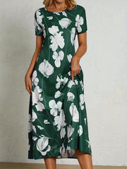 Floral Print Short Sleeve Midi Dress