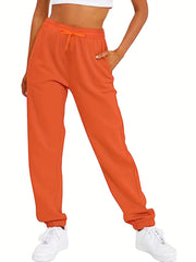  Sports Pants Women's Plus Solid Elastic Tie Waist Fitness Joggers
