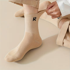 5 Pairs Letter Print Socks, Women's Mid Tube Stockings