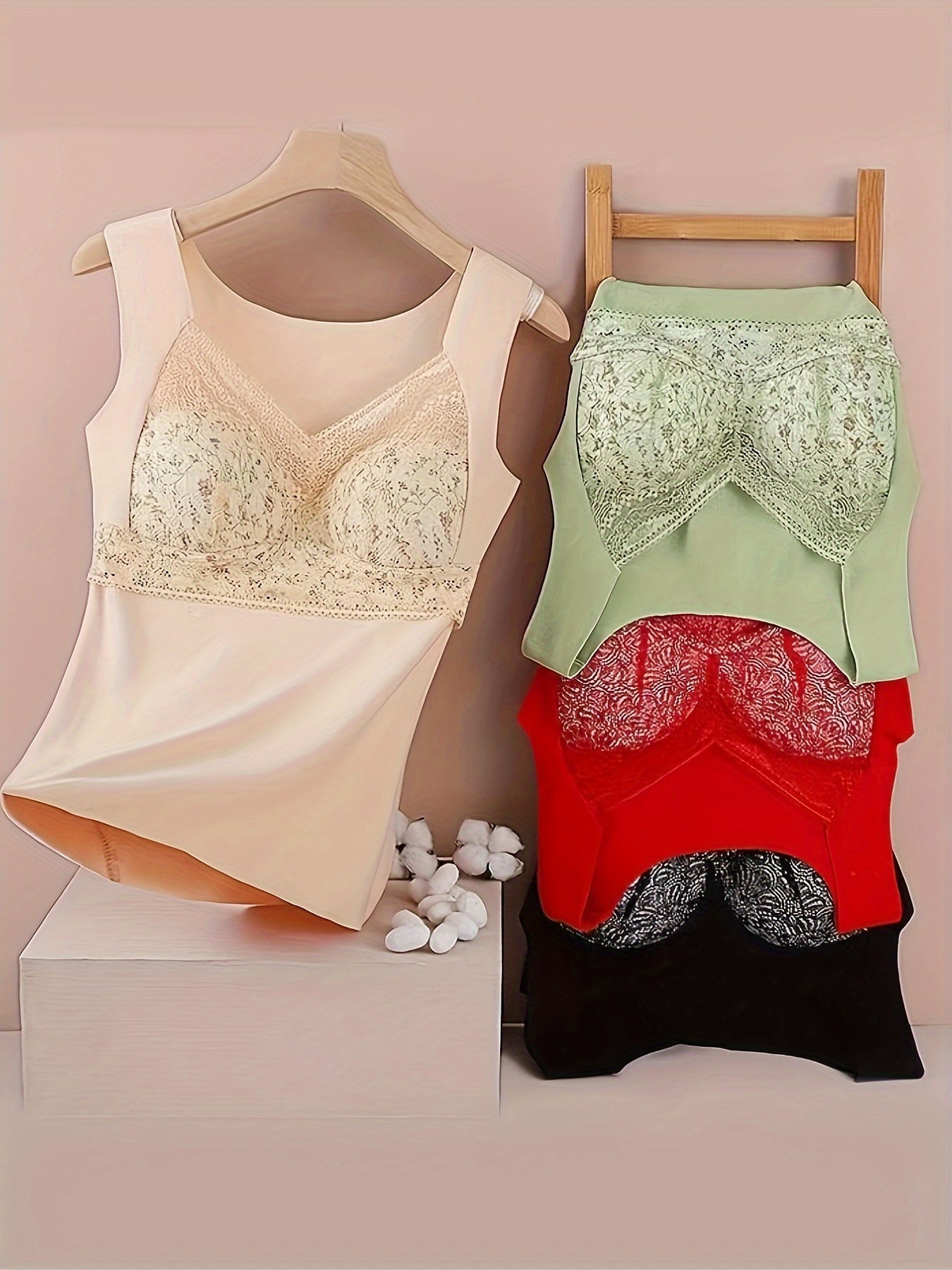 4pcs Floral Print Tank Tops Seamless Lace Top Women's Lingerie