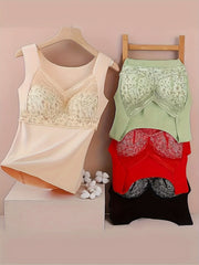 4pcs Floral Print Tank Tops Seamless Lace Top Women's Lingerie