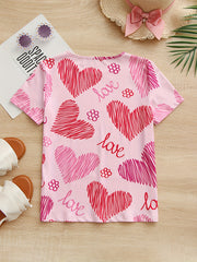 Girls Sweet Heart Graphic Crew Neck T-shirt