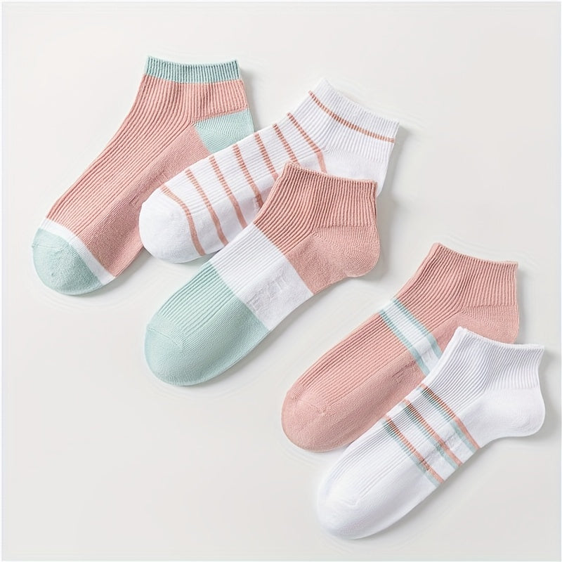 5 Pairs Striped Crew Short Socks Women's Stockings